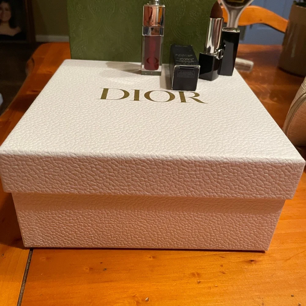 Dior gift box, Rouge Lipstick - Rich Burgundy, lip oil